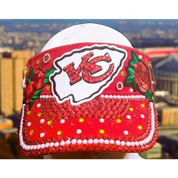 Visor Hat "Kansas City Chiefs" Custom Made Red Visor Cap - Picture 1 of 9